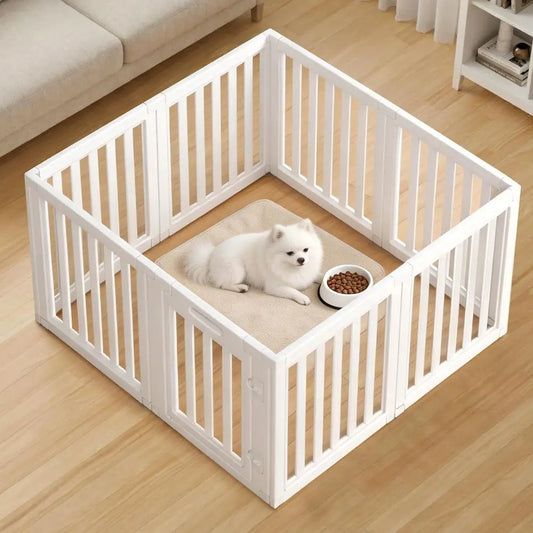 Clear Dog Play Pen,Pet Playpen with Door,Easy to Clean and Install Puppy pens or Both Indoor and Outdoor use (White, 23.6 inch H