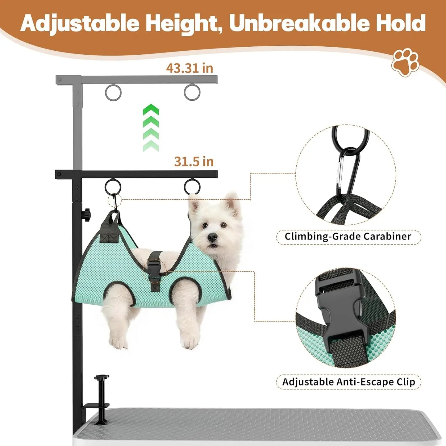 Adjustable Dog Grooming Table with Hammock & Clips - 3-in-1 Pet Stand for Nail Trimming, Haircut & Drying