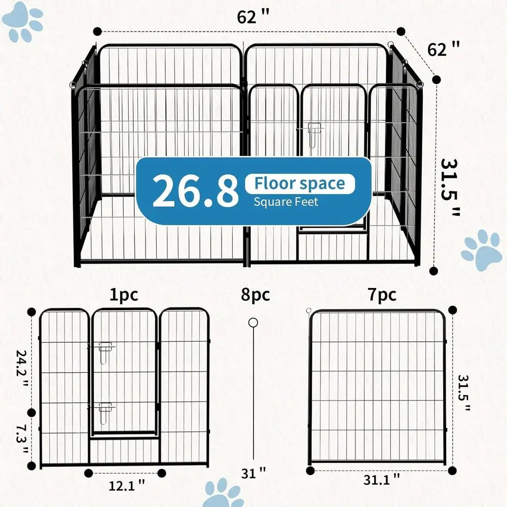 Adjustable 8-Panel Heavy-Duty Metal Dog Playpen, 32 Tall, Suitable for Indoor and Outdoor Use