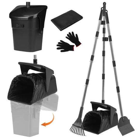 Dog Pooper Scooper for Yard, Dog Poop Trash Can Outside Swivel Bin Rake Spade Kit for Large Medium Small Dogs with 40 Waste Bags