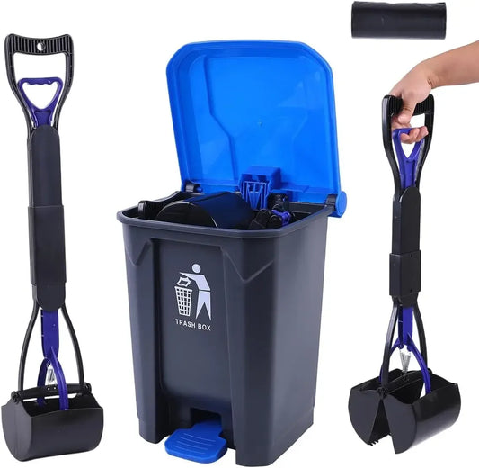 Pooper Scooper 2 Pack with 20 Litre Step Dog Poop Trash Can, 28" Long Handle Dog Poop Scoopers for Large Small Dogs Heavy Duty,