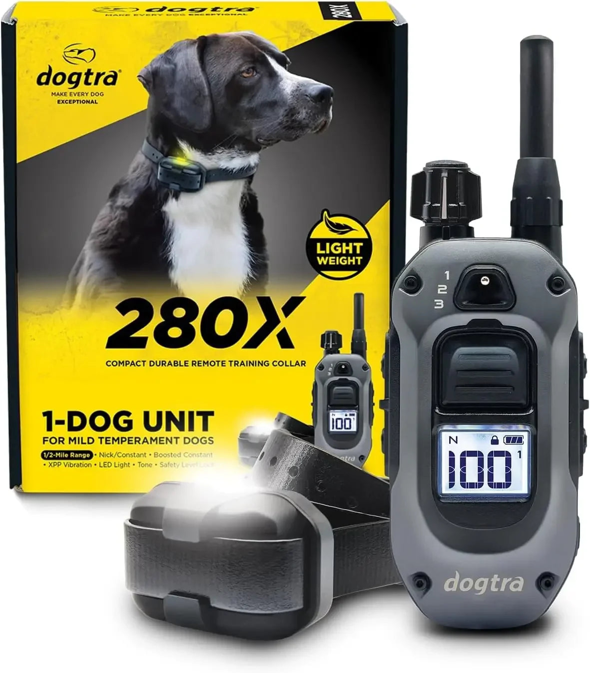 hot-selling280X E-Collar with Remote [New Edition] 10 lbs+, 1/2 Mile Range, LED Light, 100 Levels of Precise Control for Stubbor