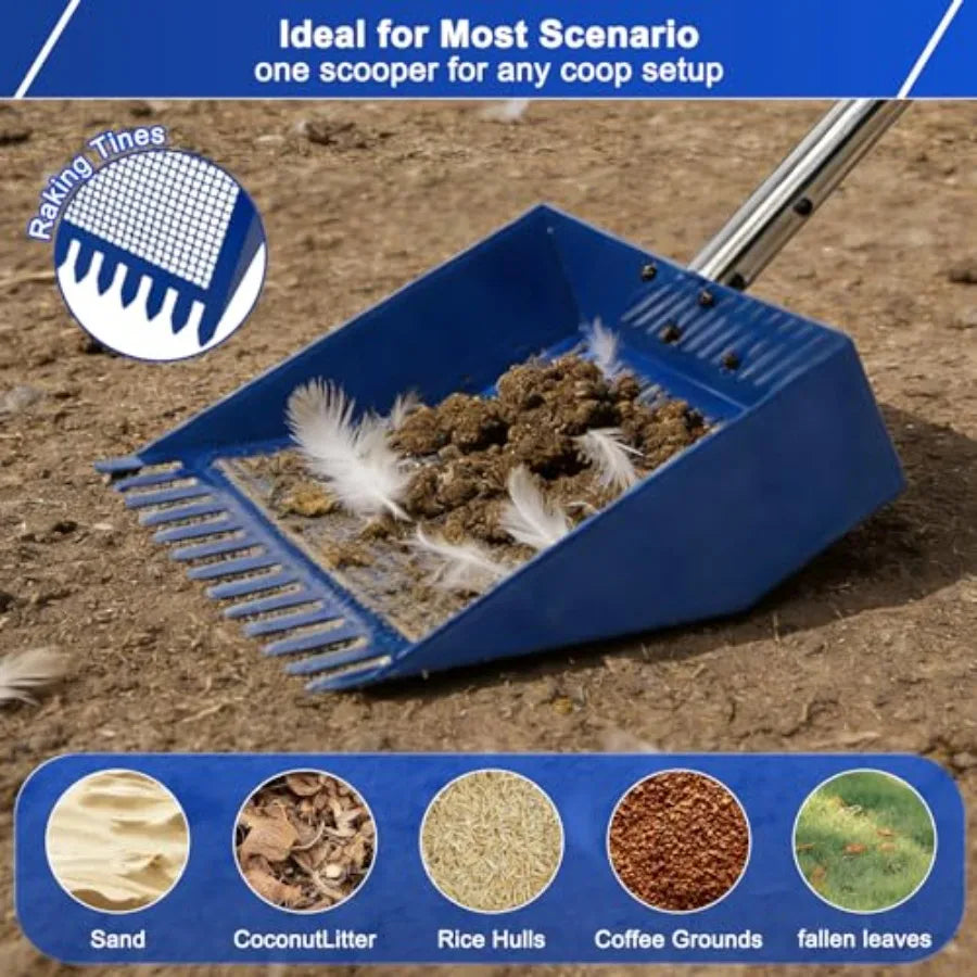 Chicken Poop Scooper Rake Stainless Steel Shovel Head Pooper Scooper Adjustable Stainless Steel Handle 28-68 Chicken Scooper fo