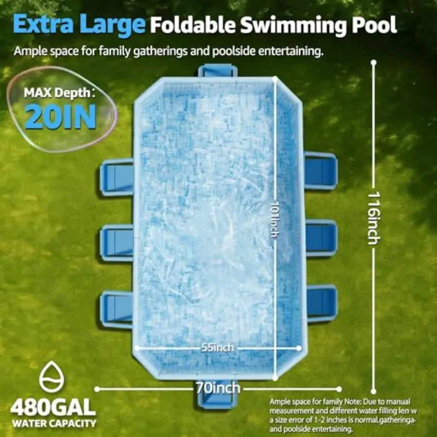 Backyard swimming pool for kids adults and dogs; metal frame with thick PVC material; blue color; non-inflatable foldable colla