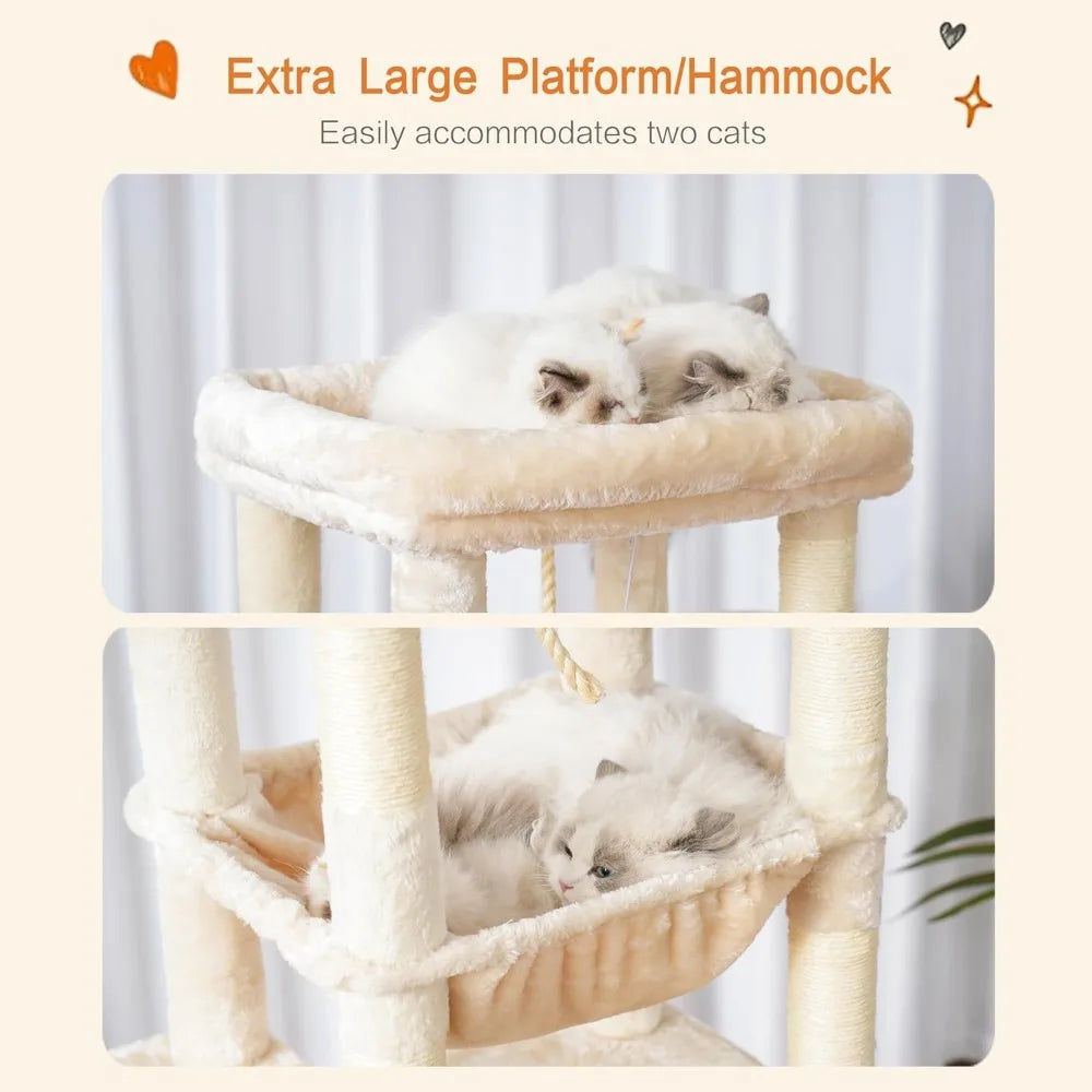 Heybly Cat Tree for  20lbs Heavy Duty,60 inches XXL Cat Tower for Indoor Cats, Multi-Level Furniture Condo with Big Padded Plush