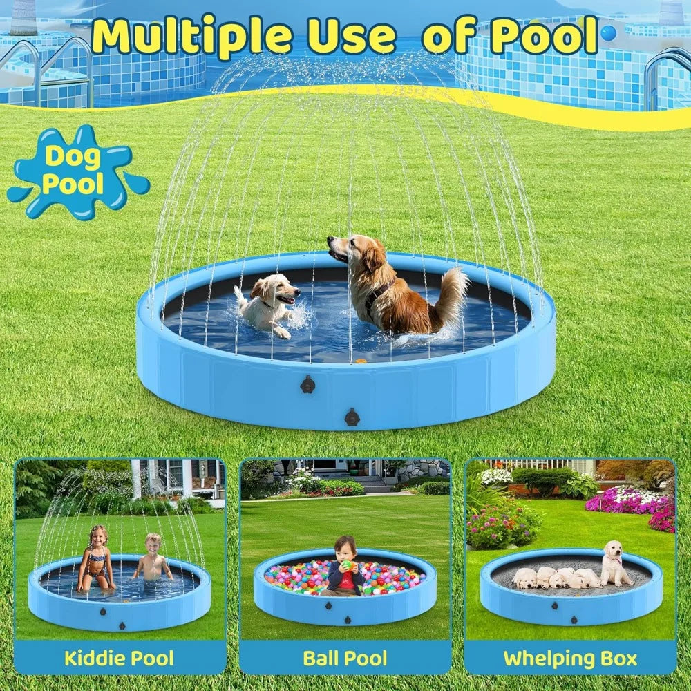 Foldable Dog Pool, 79'' Sprinkler Pool for Dogs, Heavy Duty Splash Pad, Portable Outside Swimming Pool for Large Dogs