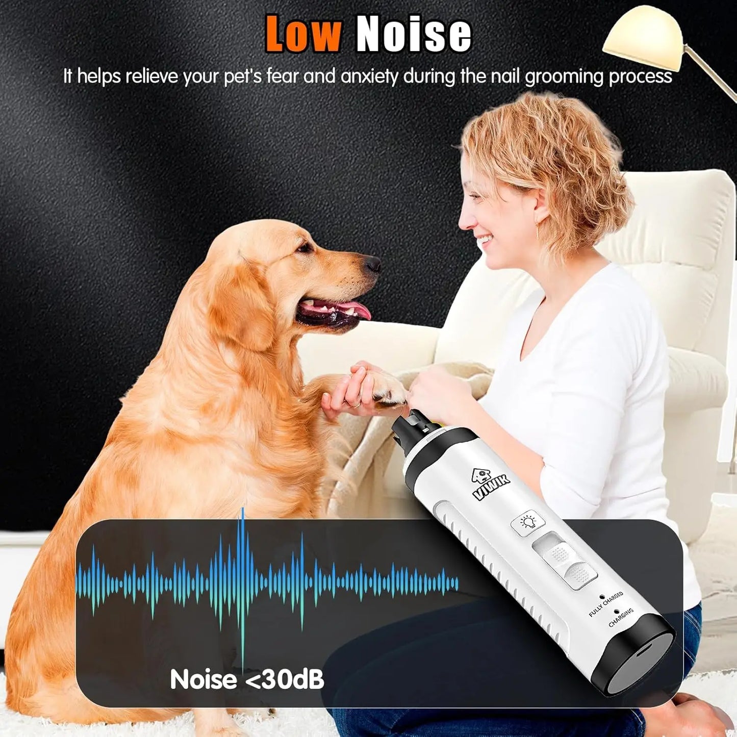 Electric Pet Nail Trimmer with Light, Quiet 2-Speed Grinder for Dogs & Cats, Grooming Supplies for All Sizes
