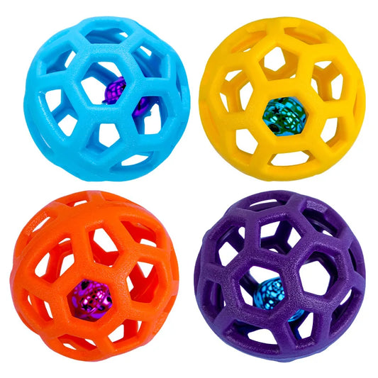 Pet Dog Hollow Ball Toy With Bell Natural Rubber Chew Toy Dog Interactive Balls Puppy Training Teeth Cleaning Hollow Toys Ball