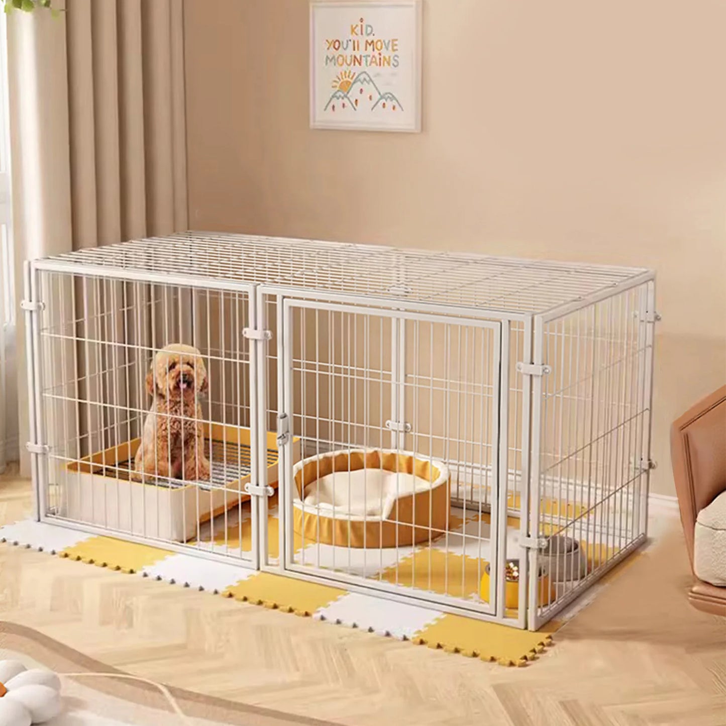 48 Inch Puppy Playpen with Door Heavy Duty Wire Dog Crates Metal Grid Dogs Cage Kennel Stackable for Puppy/Small Dog/Rabbit/Pig