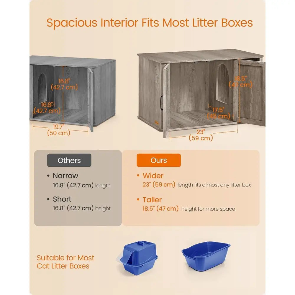 eandrea Litter Box Enclosure, ern Cat Litter Box urniture Hidden, ront Entry, Double Do, Handles, Cat House, Side End Table, 33.