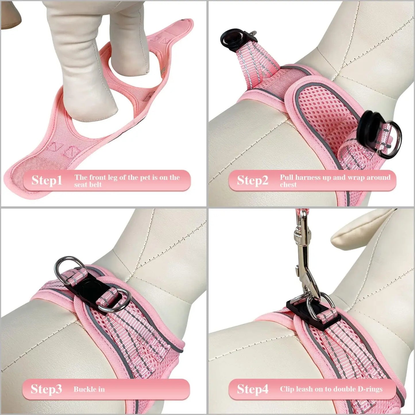 No Pull Soft Mesh Dog Harness and Leash Set, Reflective Adjustable Vest for Small Medium Large Dogs, Pink X-Small