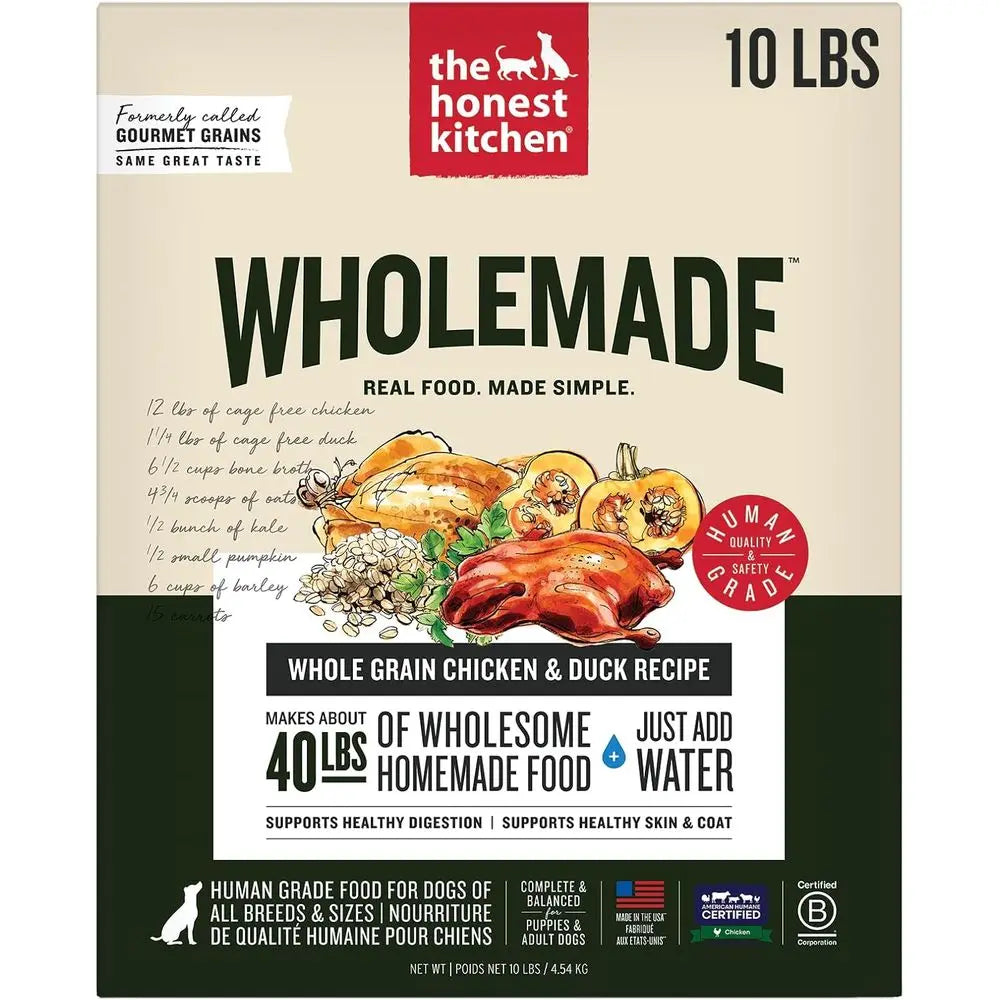 Human Grade Wholemade™ ydrated Dog ood, Whole Grain Dog ood, Chicken & Duck, 10 lb (makes 40lbs)