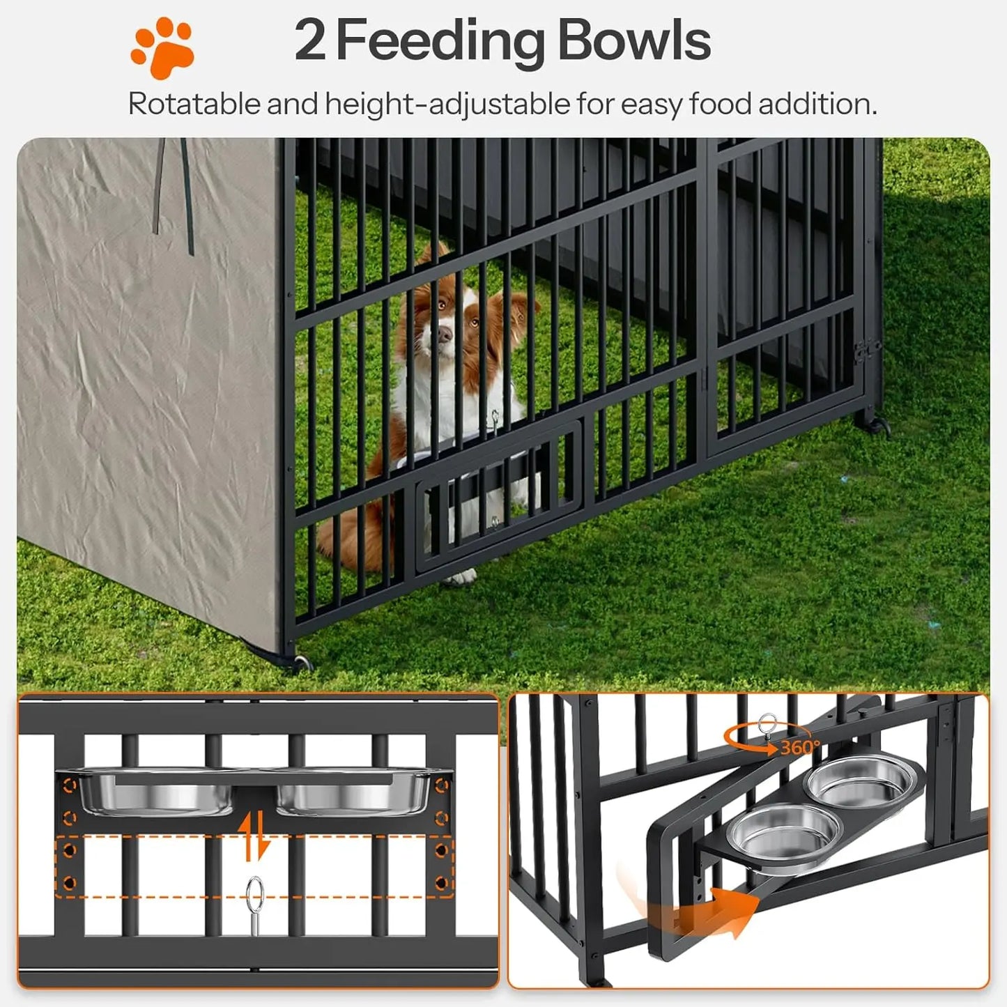 Outdoor Dog Kennel with Cover, 6.6 x 6.6 x 6.4 ft Dog Kennel Outside with Waterproof Roof and Rotating Feeding, Customized
