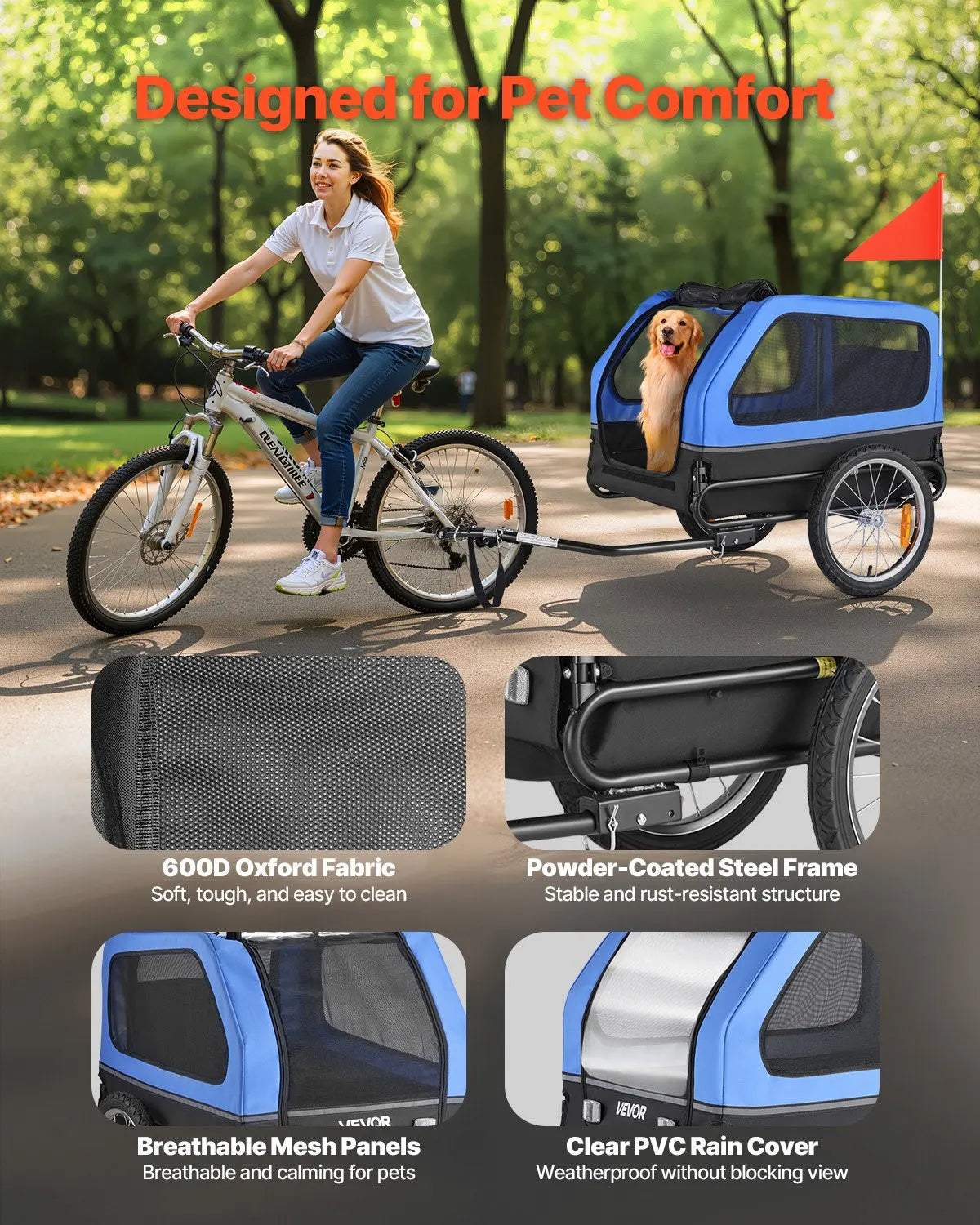 Dog Bike Trailer, Supports Up To 88 Lbs, Pet Cart Bicycle Carrier For Small & Large Dogs, Easy Folding Frame With Quick Release