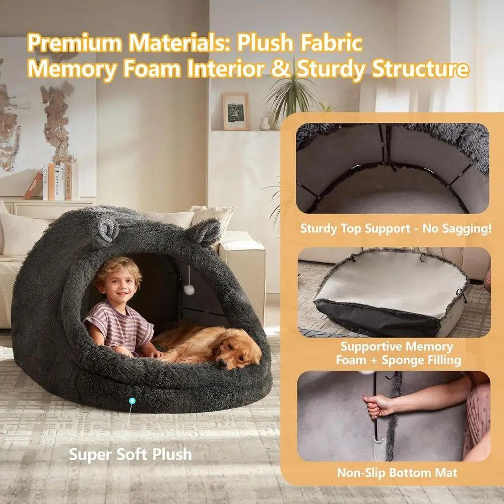 Jumbo Plush Pet Bed with - Extra Large 55"x43"x35" Gray luy Dog & Cat Bed or Humans & Pets, Removable Pillow & Blanket, hine Was