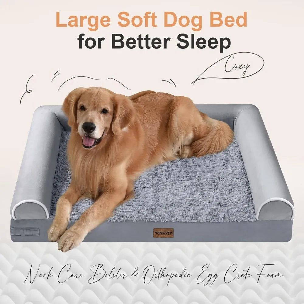 Orthopedic Dog Bed for Large Dogs, 36x27in, Light Grey, Egg Crate Foam, 3-Sided Bolster, Waterproof, Washable