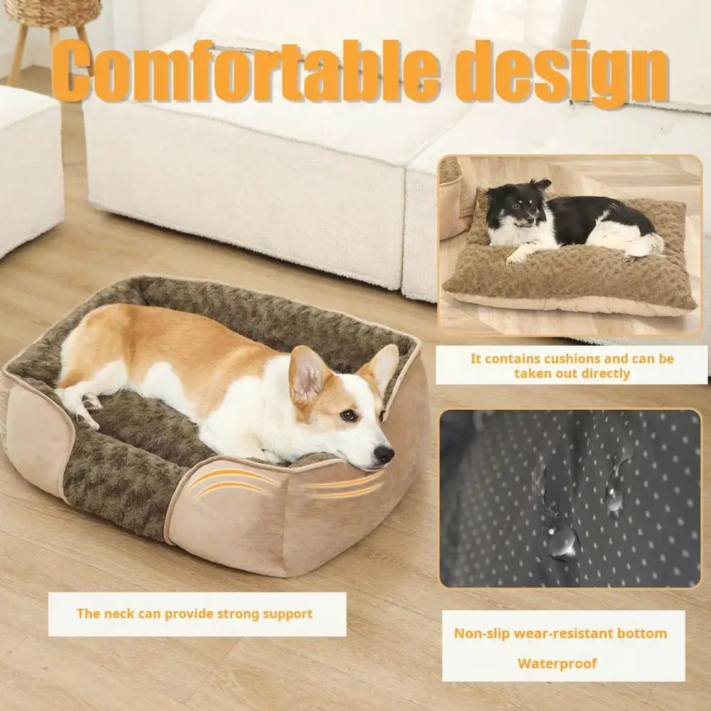 Rectangle Pet Bed Machine Washable Pet Sleeping Sofa With Removable Cushion Four Seasons Non-Slip Bottom Pet Bed