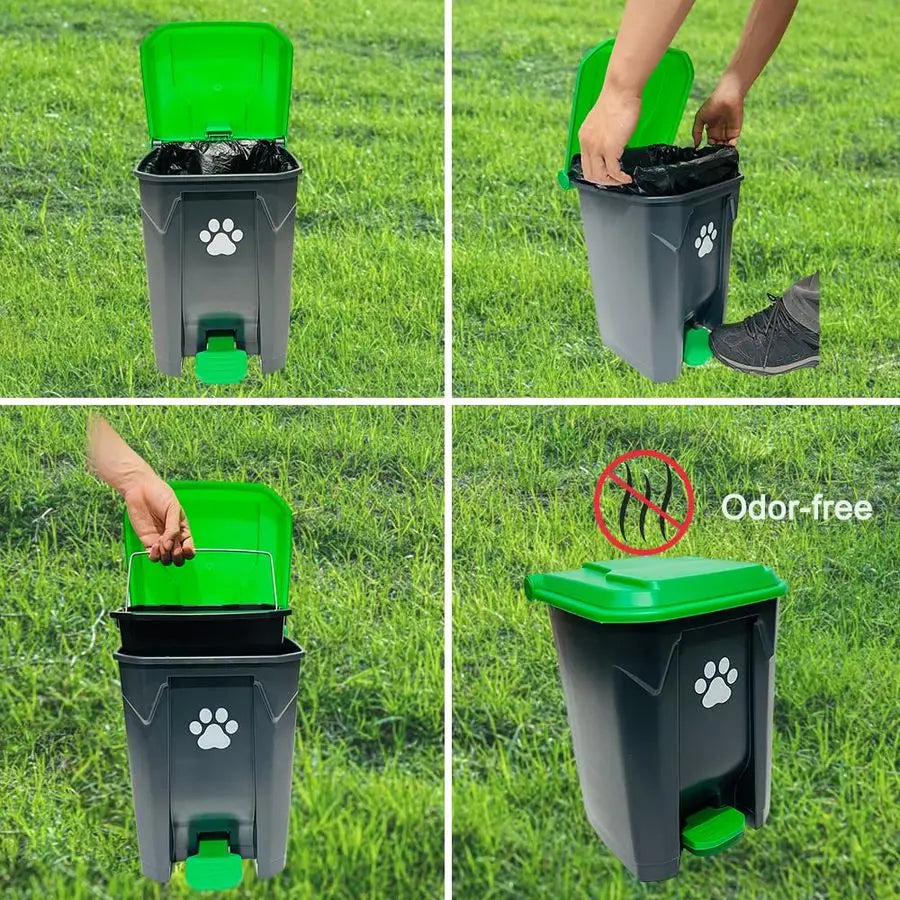 5Gallon Dog Poop Trash Can Outside with Pooper Scooper amp 50 Waste Bags Outdoor Dog Poop Trash Can with Lid, Foot Pedal and Rem