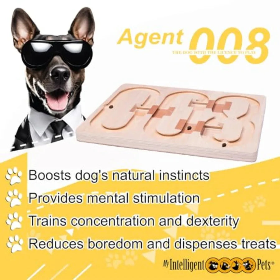 Agent 008 - Interactive Wooden Puzzle Toy for Dogs Fun Brain Game for Intelligence Training Challenging Mental Stimulation for