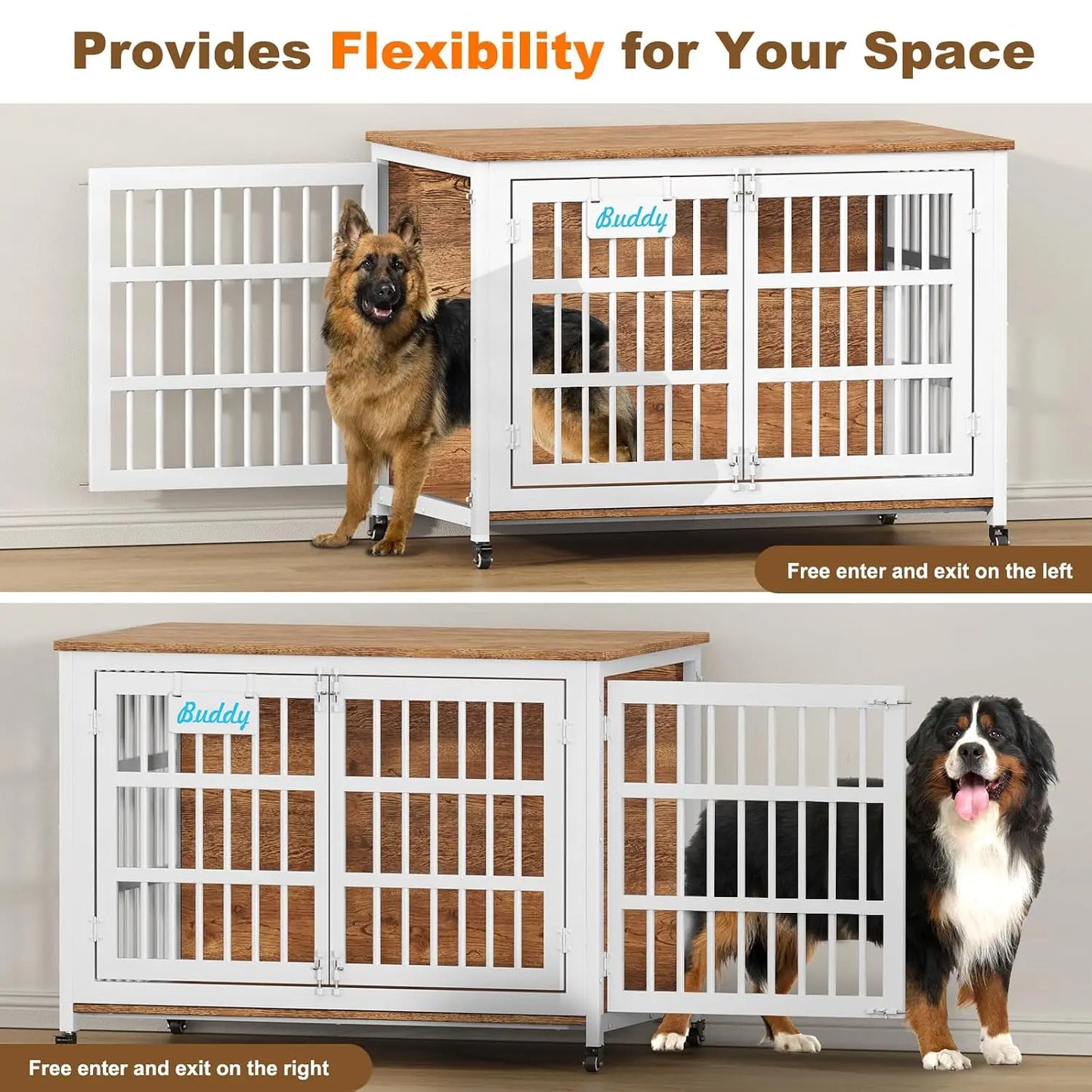 48"/42"/33" XXL Heavy Duty Dog Crate Furniture with Casters, Dog Kennel Indoor for Large Dogs, Escape-Proof and, Customized