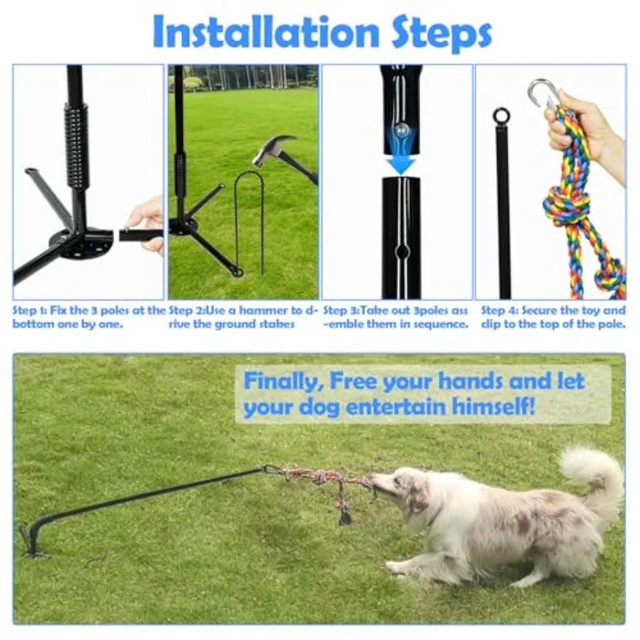 Outdoor Dog ToyInteractive Exercise Game in Yard Park Tug of War for Large Medium Small Dog Puppy with 2 Rope Toy and Be