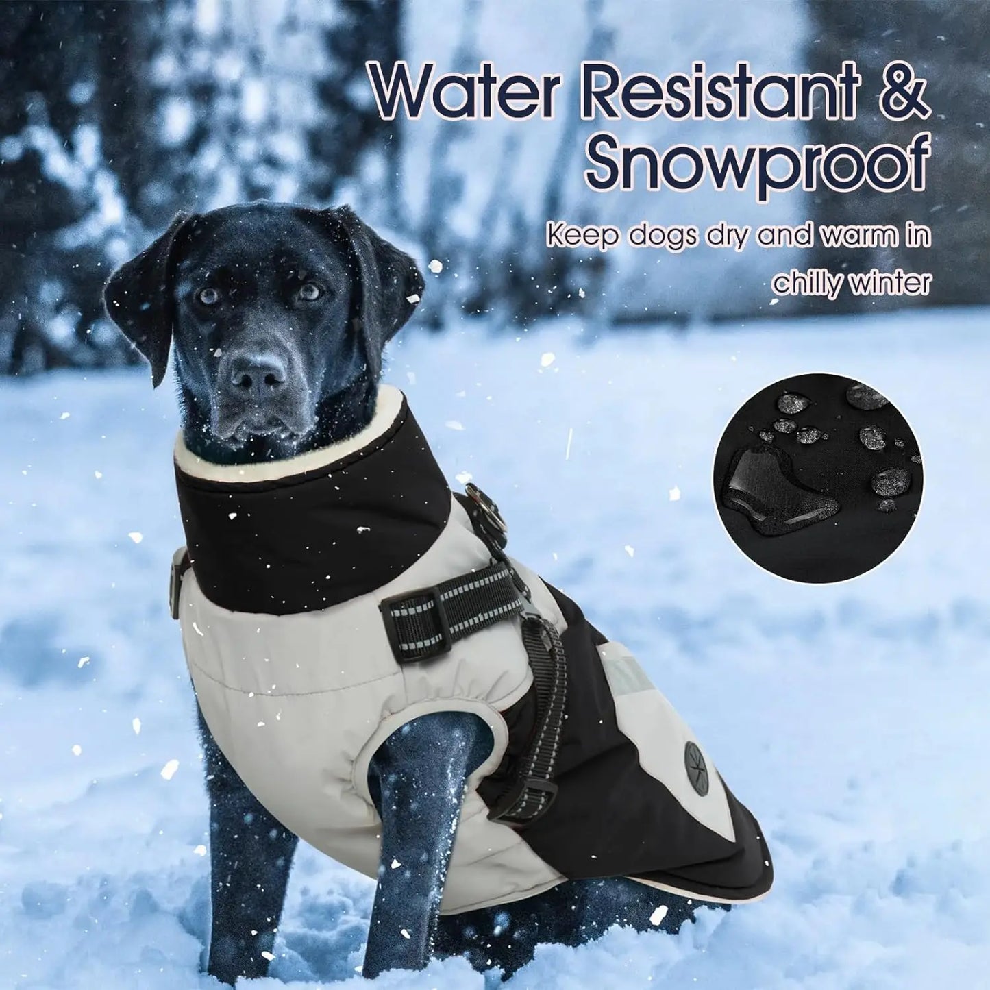 Winter Waterproof Dog Coat - Black, XLarge Zip Up Vest Jacket Fleece Snowsuit for Large Dogs Beagle Cocker Spaniel Border Collie