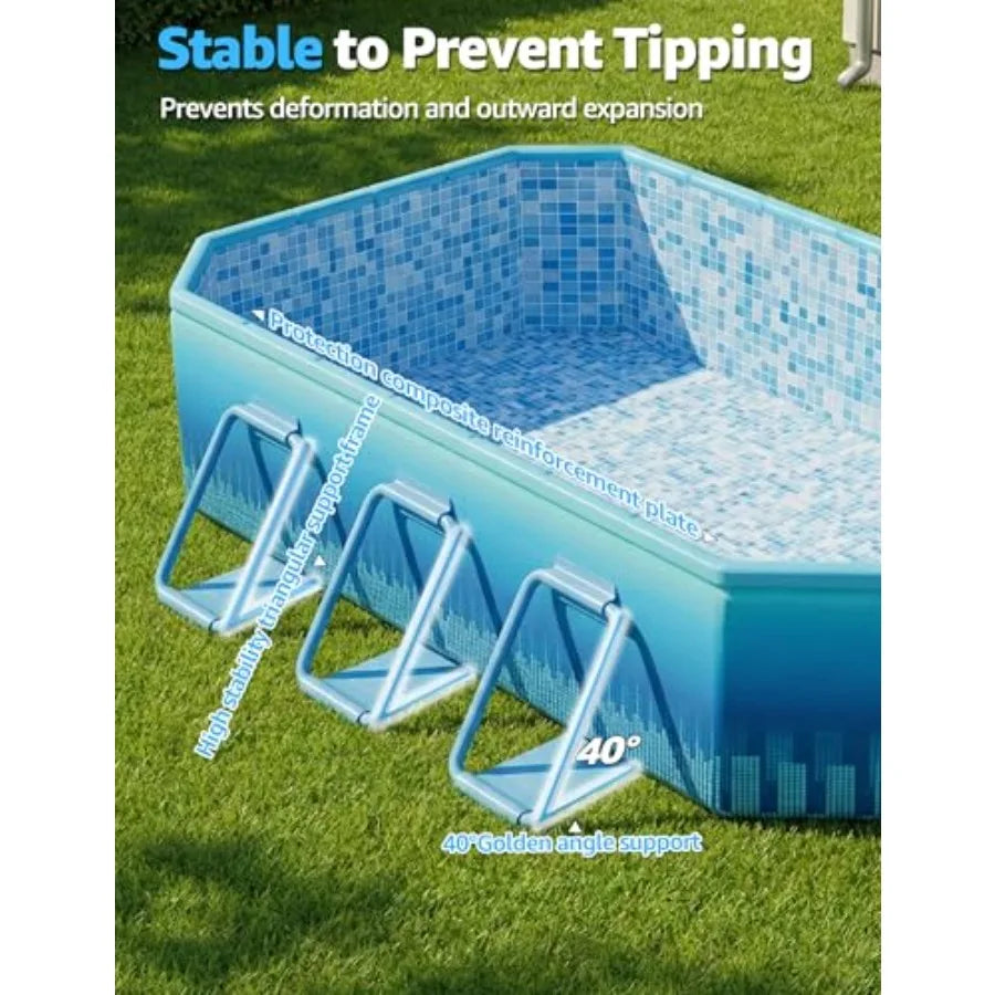 Backyard swimming pool for kids adults and dogs; metal frame with thick PVC material; blue color; non-inflatable foldable colla
