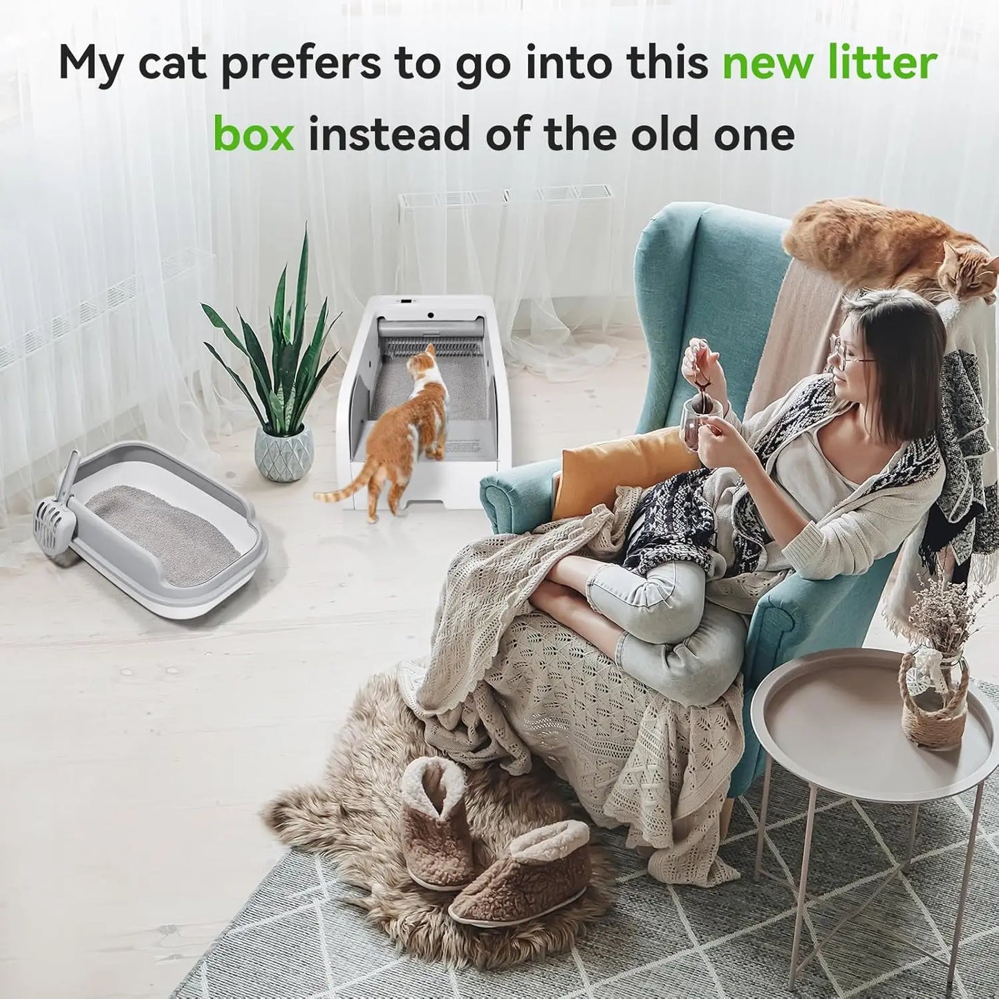 S6 Self Cleaning Litter Box, Upgraded Automatic Cat Litter Box Self Cleaning That Can Use Clumping Cat Litter, Open, Customized