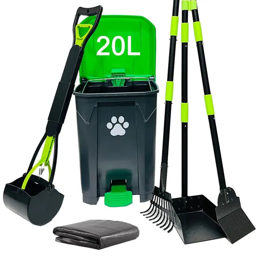 5Gallon Dog Poop Trash Can Outside with Pooper Scooper amp 50 Waste Bags Outdoor Dog Poop Trash Can with Lid, Foot Pedal and Rem