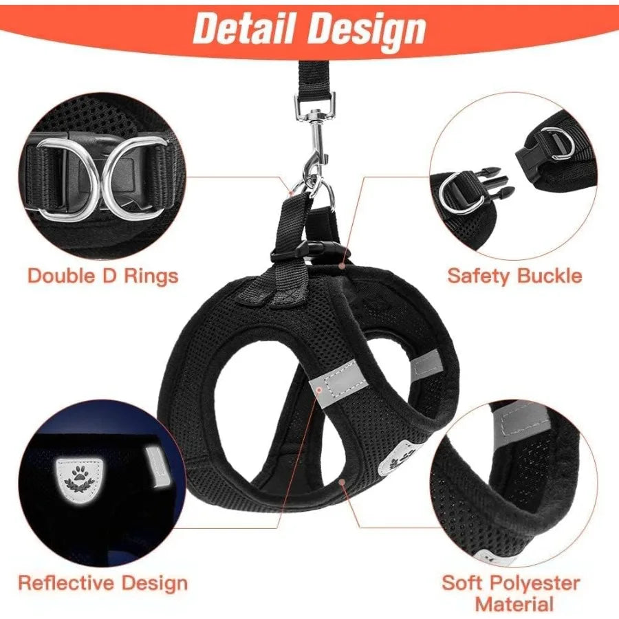 Puppy Harness and Leash Set Soft Mesh Dog Vest Harness Reflective Adjustable Harness for Small to Medium Dogs Cats and Puppies