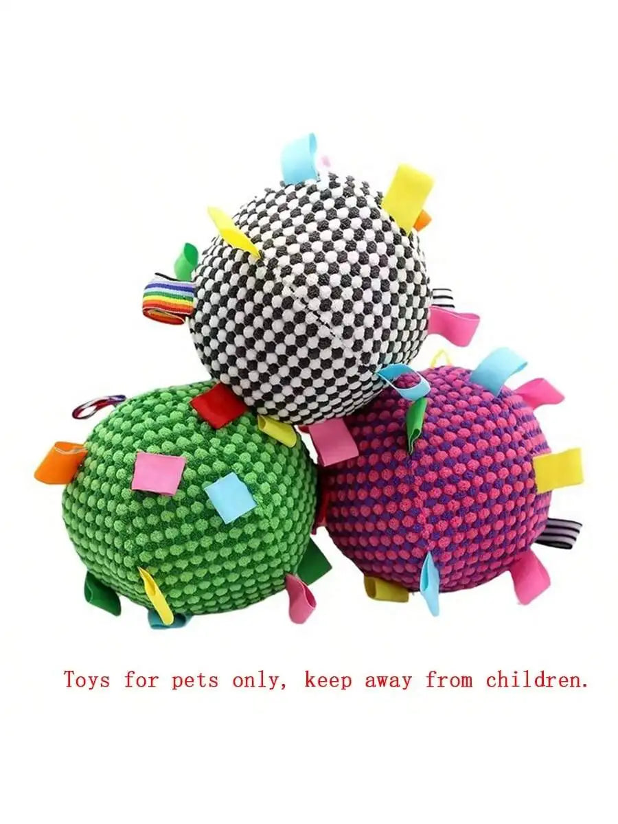 Pet Toy Ball Dog Chew Toy Interactive Tough Durable Colorful Ribbon Safe Material Pet Playing Toy for Small Medium Large Dogs Pu