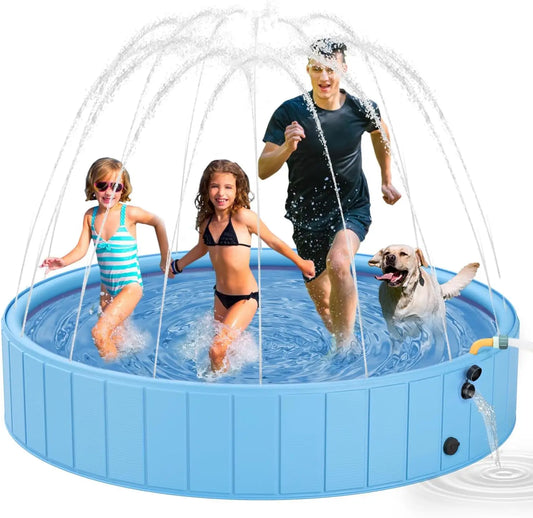 2-in-1 Sprinkler Pool for Kids and Large Dogs, Non-Slip Outdoor Backyard Swimming Pool 70" x 12"