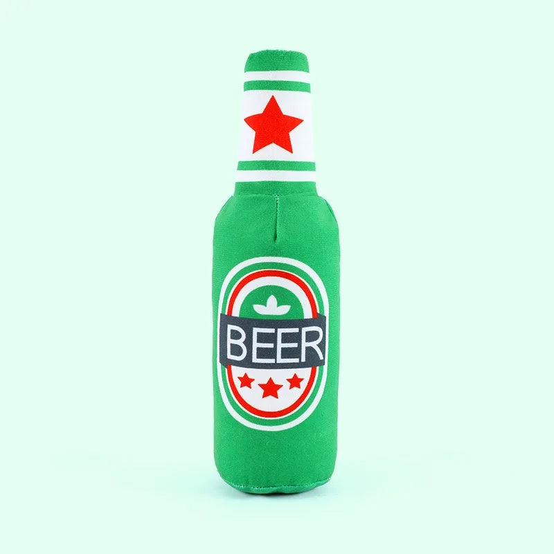 Dog Squeaky Beer Bottle Food Shape Dog Toy Funny Plush Toys Bite-Resistant Winebottle Chew Toy Pet Molar Clean Interactive Toy