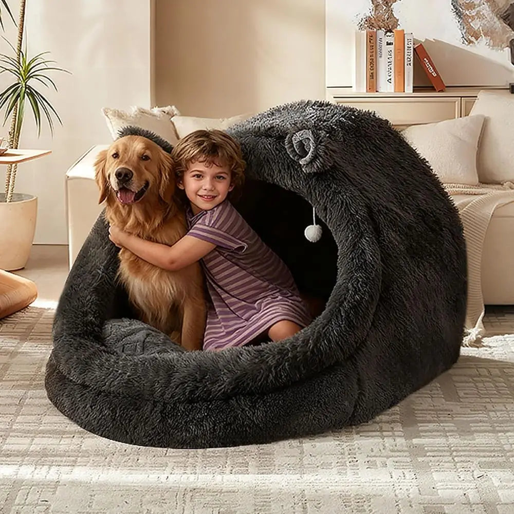 Jumbo Plush Pet Bed with - Extra Large 55"x43"x35" Gray luy Dog & Cat Bed or Humans & Pets, Removable Pillow & Blanket, hine Was