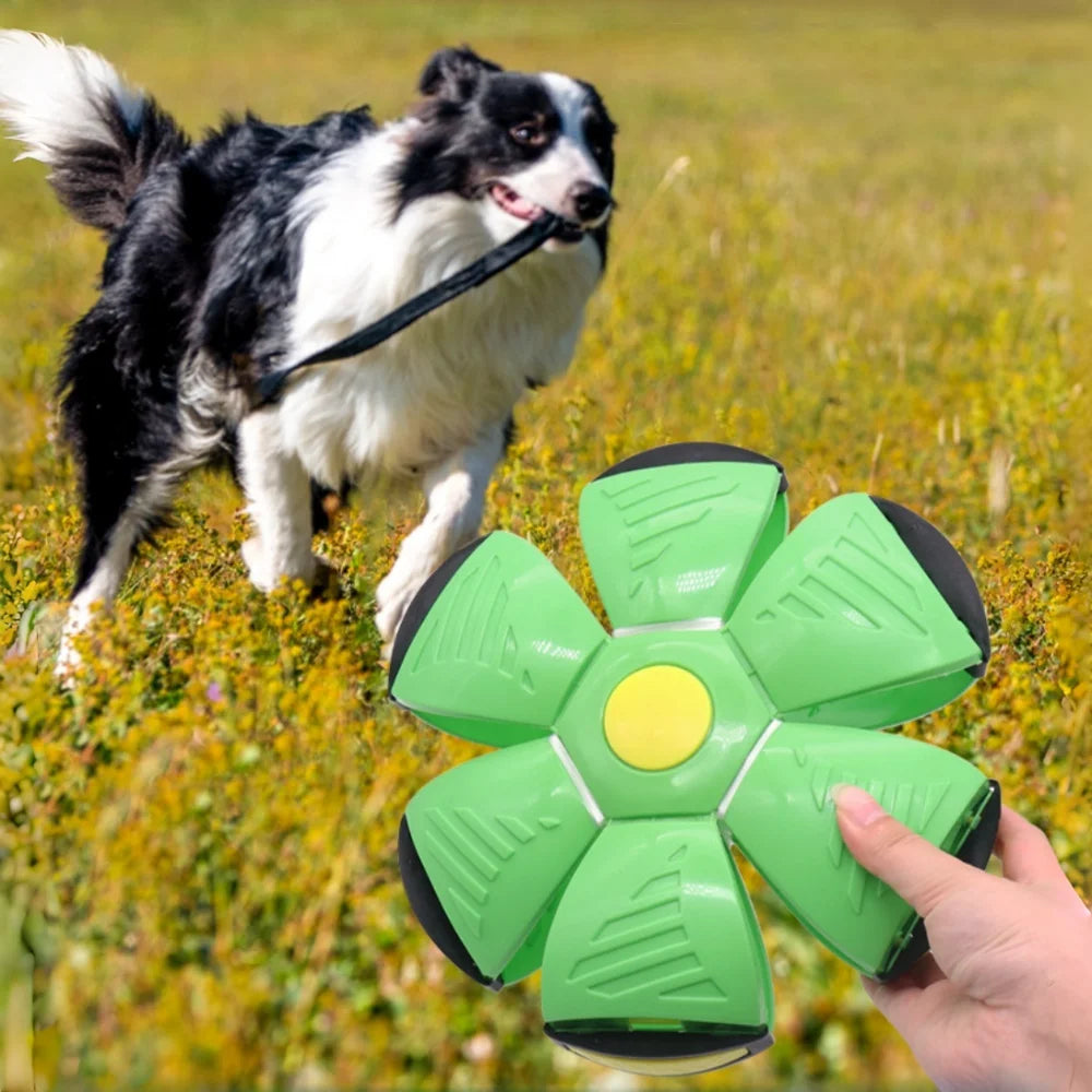 Transform UFO Ball Dog Toy: Chew-Resistant & Stompable Flying Saucer - Bouncing, Shape-Shifting Fetch Toy for Night Play