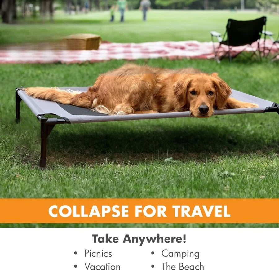 Outdoor Elevated Dog Cot, Breathable Cooling Elevated Cot Hammock Pet Bed for Large Dogs, Washable Mesh Cover, Raised Metal Fram