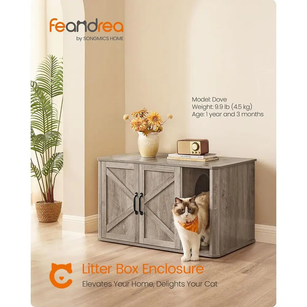 eandrea Litter Box Enclosure, ern Cat Litter Box urniture Hidden, ront Entry, Double Do, Handles, Cat House, Side End Table, 33.