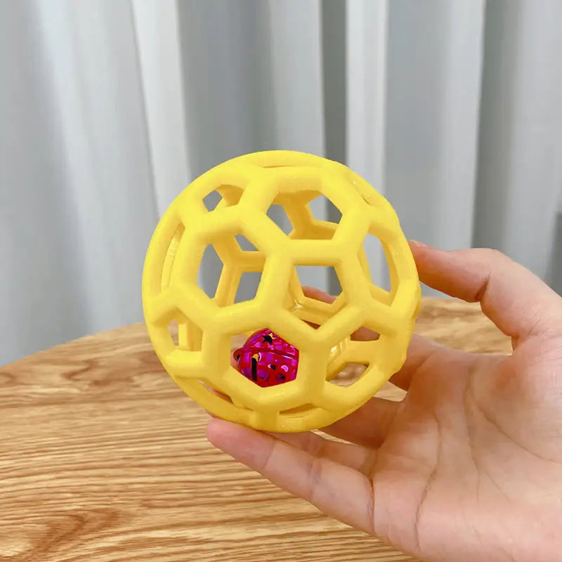 Pet Dog Hollow Ball Toy With Bell Natural Rubber Chew Toy Dog Interactive Balls Puppy Training Teeth Cleaning Hollow Toys Ball