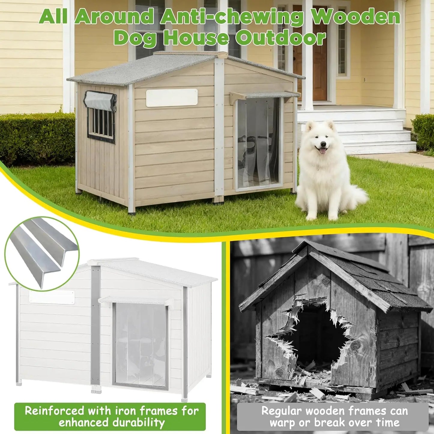Large Dog House Outdoor Indoor -55' Weatherproof Extra XL Dog Kennel for Small to Large Sized Dogs