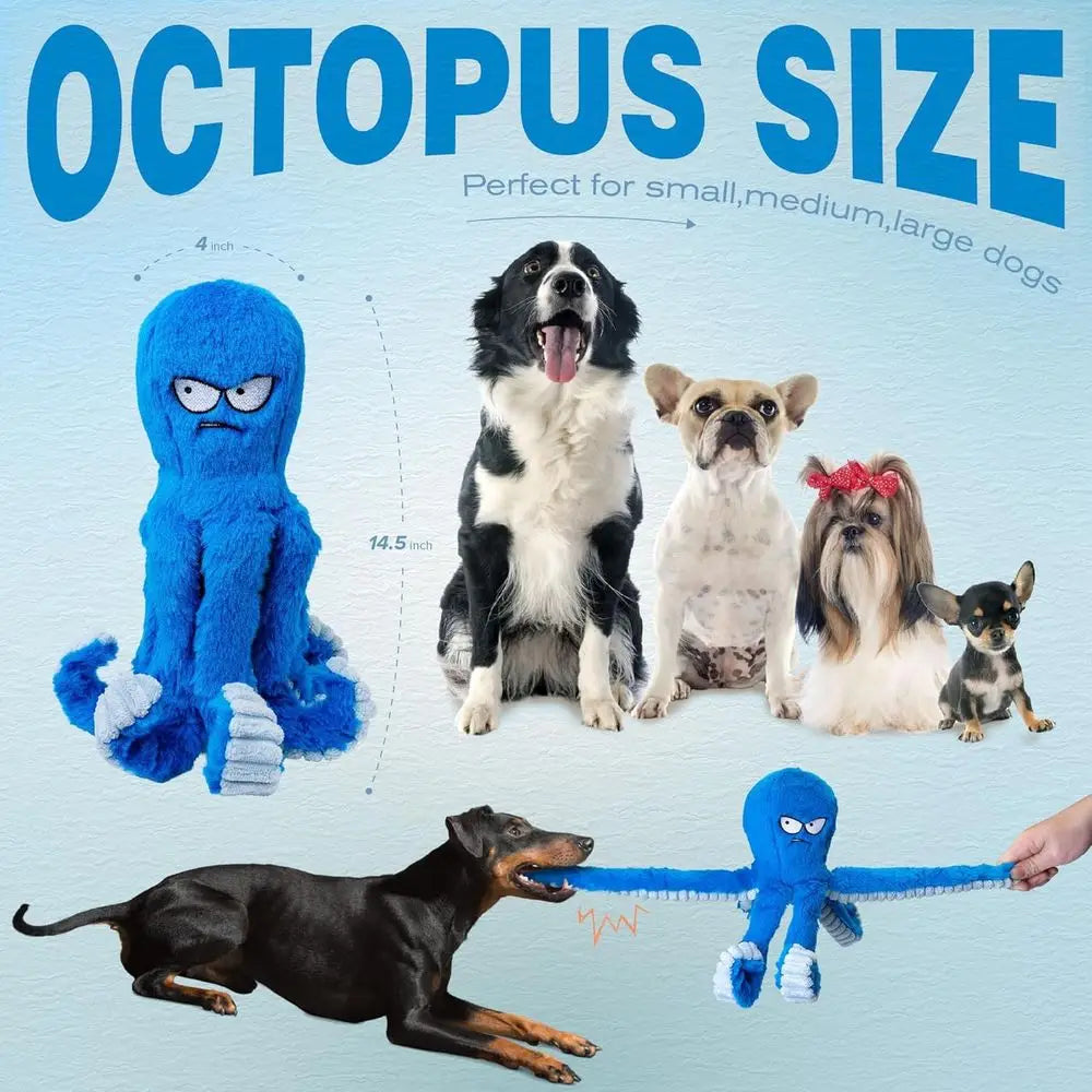Tough Dog Toys, Stued Chew Large Dog Toys to Keep Them Busy, Interactive Squeaky Tug o War De Toy, Crinkle Blue Plus