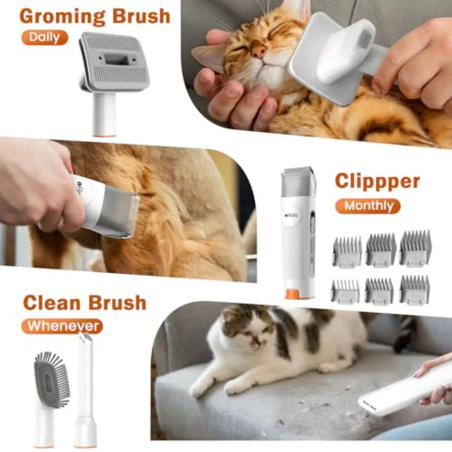 All-in-One Dog Grooming Vacuum Kit with Pet Clippers Low Noise Deshedding Vacuum for Dogs Cats 1.5L Dust Cup White Plastic Body