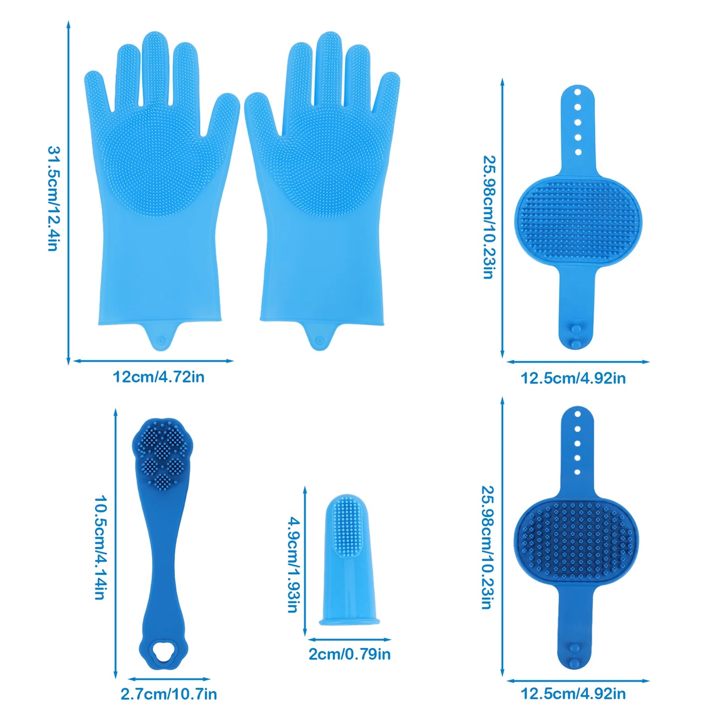 6PCS Pet Grooming Kit Silicone Dog Washing Gloves Dog Toothbrush Finger Dog Bath Gloves Dog Shampoo Brush Dog Cat Bath Supplies