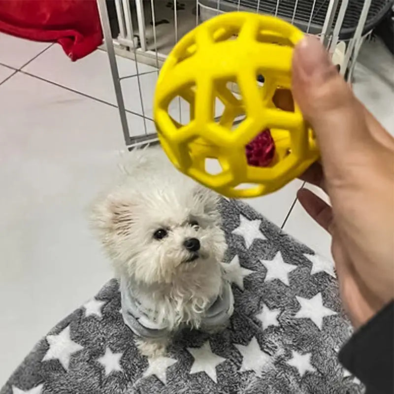 Pet Dog Hollow Ball Toy With Bell Natural Rubber Chew Toy Dog Interactive Balls Puppy Training Teeth Cleaning Hollow Toys Ball