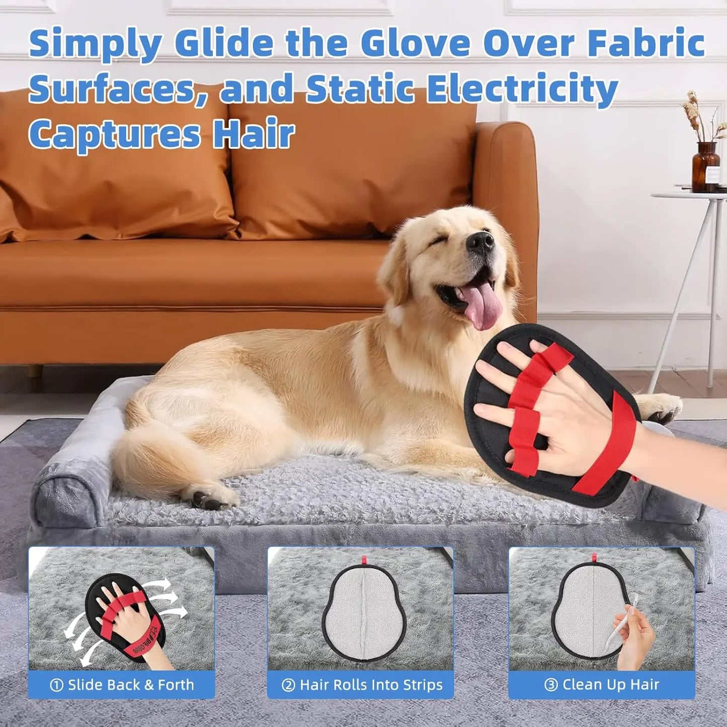 Pet Hair Removal Glove for Laundry, Magic Grooming Brush for Dogs Cats, Electrostatic Tool for Couch Carpet Clothing