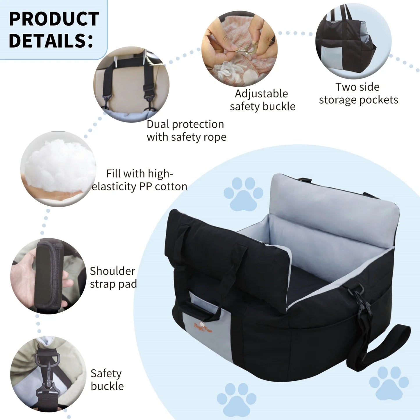 Dog Car Seat for Small Dogs Washable Pet Booster Car Seats with Safety Belt Puppy Travel Carrier Bed Black/Green up to 22 lbs