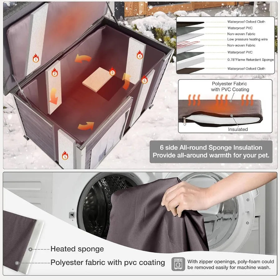Heated Dog House for Outside with Heating Pad Insulated Dog Kennel for Small Medium Dogs Iron Frame Dog Shelter Outdoor Waterpr