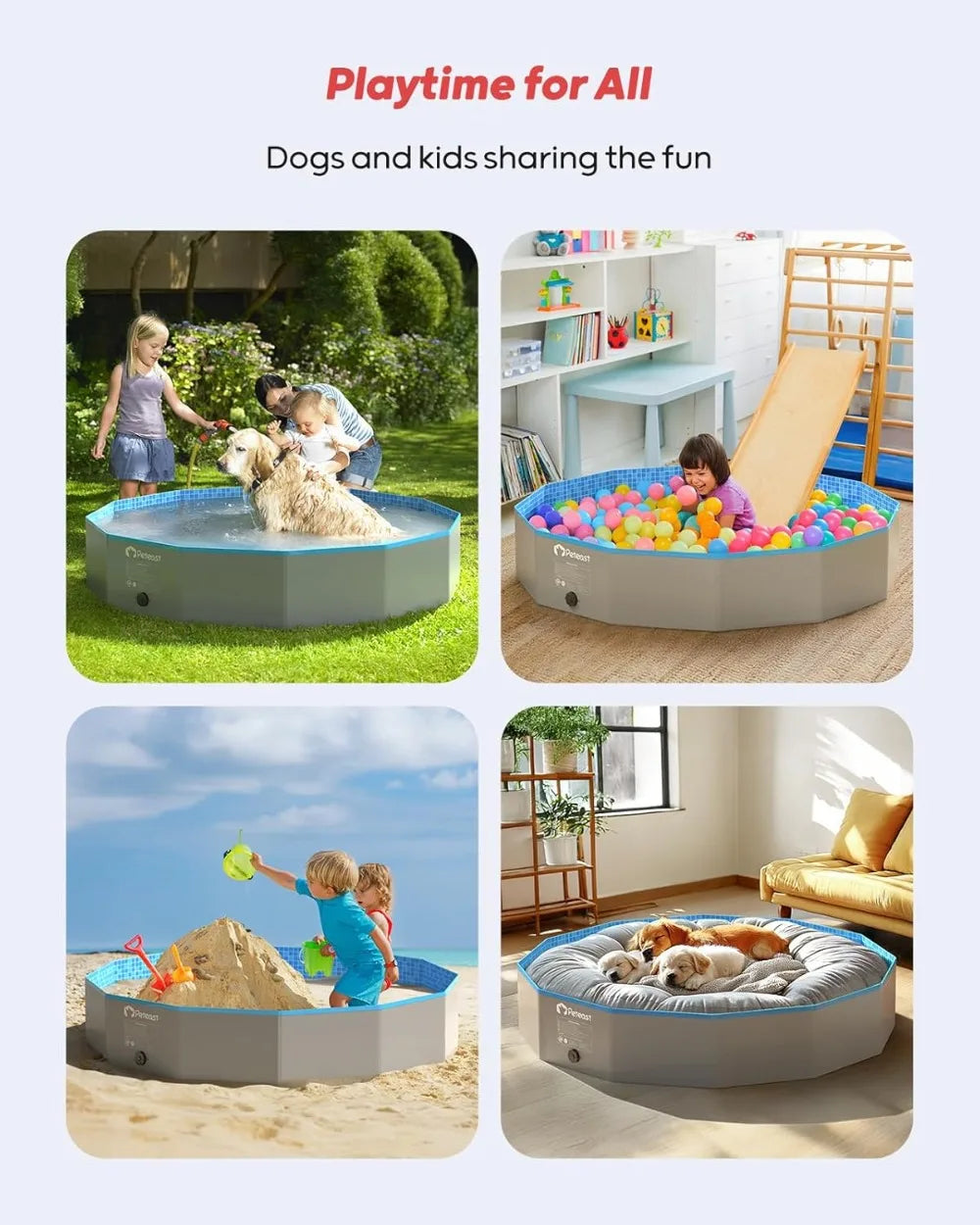 Foldable Dog Pool with 2 Flying Disks, Durable Hard Plastic Swimming Pools for Large Dogs, Collapsible Pet Pool for Backyard & Indoor, 71 in
