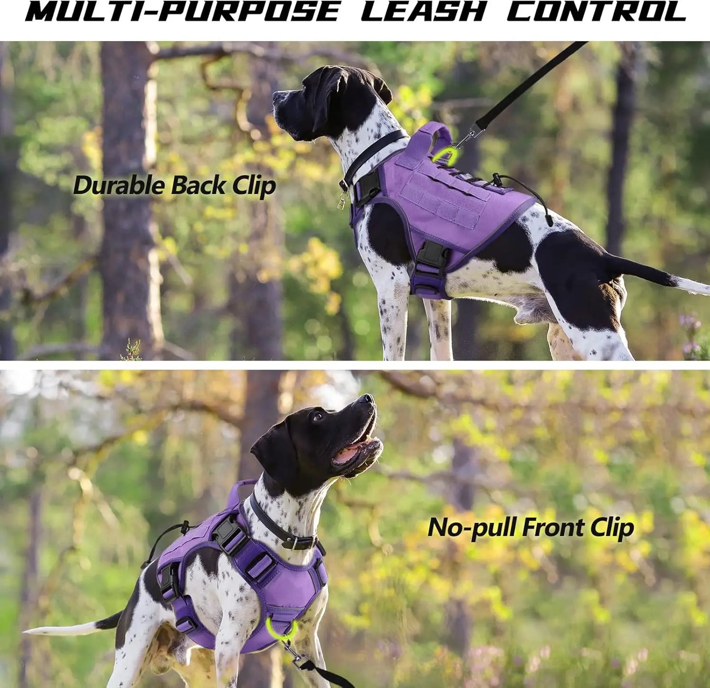 Purple Tactical Dog Harness for Large Dogs, Heavy Duty No Pull with Handle, Adjustable Reflective Vest for Husky, Doberman