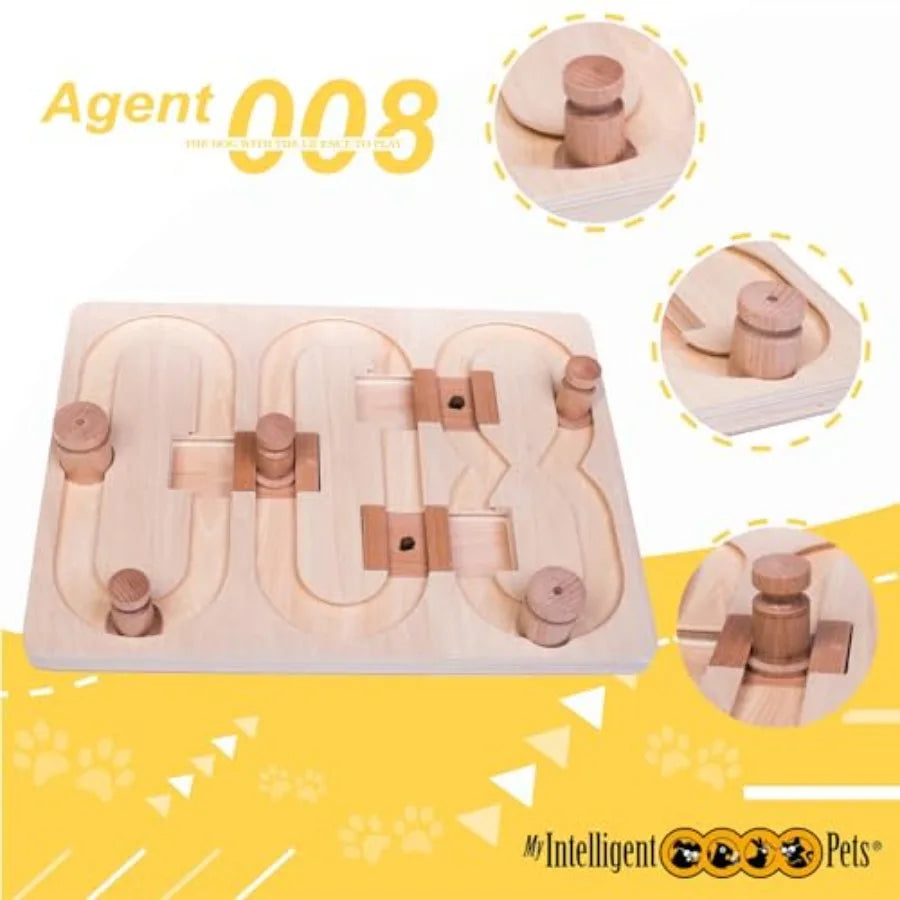 Agent 008 - Interactive Wooden Puzzle Toy for Dogs Fun Brain Game for Intelligence Training Challenging Mental Stimulation for