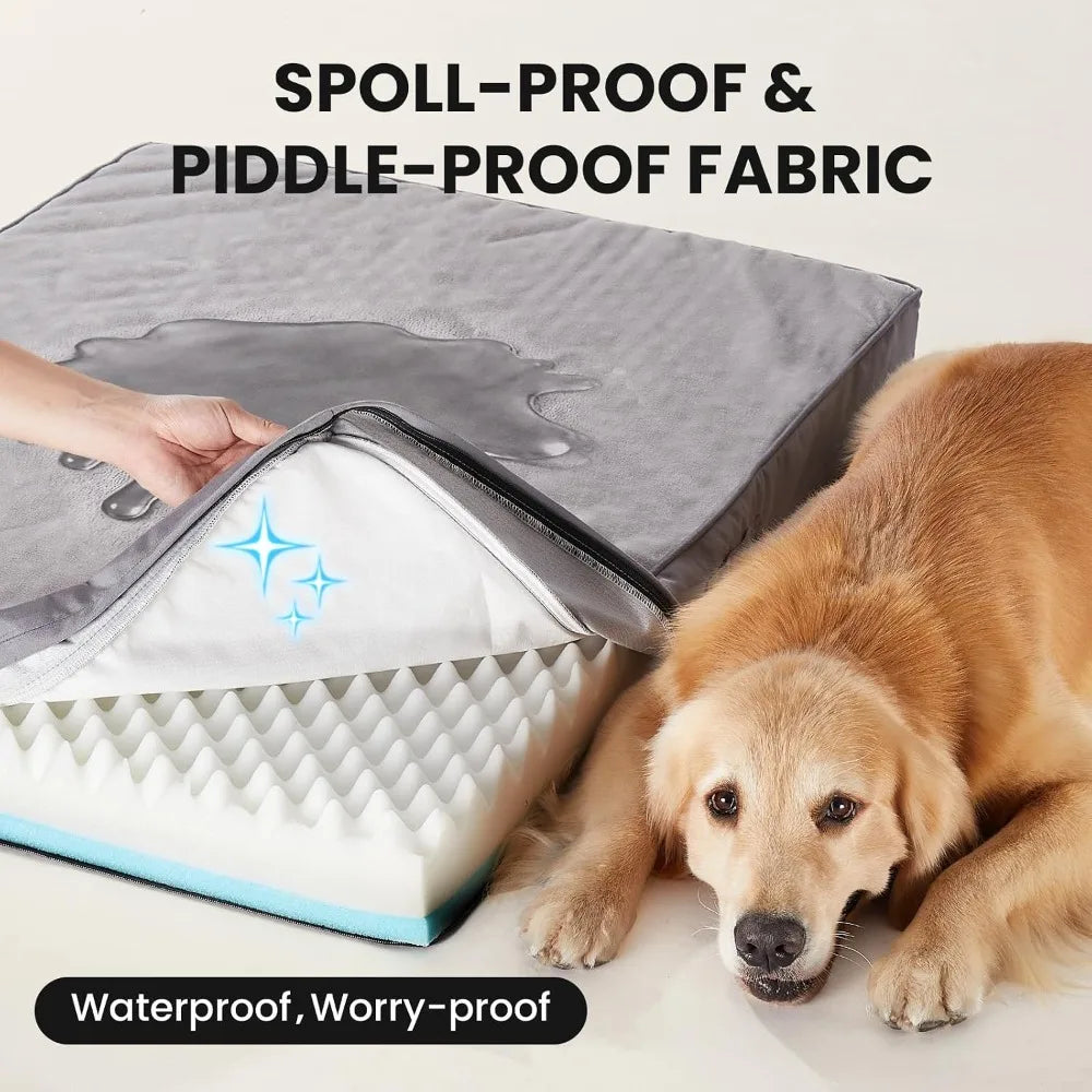 Orthopedic Waterproof Dog Bed for Large Dogs, Machine-Washable, Reversible Memory Foam, Easy-Carry Handle, 41 inch Gray